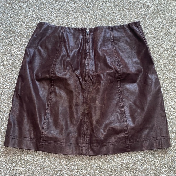 Free People Modern Femme Dark Brown Leather Style Mini Skirt - Picture 3 of 6